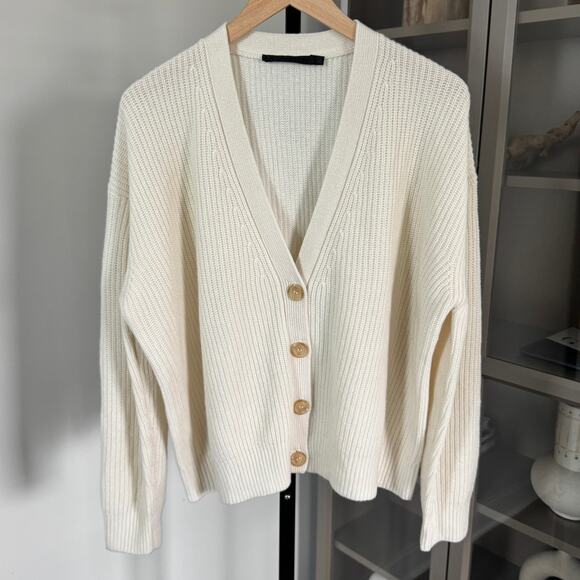 Jenni Kayne Cashmere Cocoon Sweater Small Ivory Rib Knit V-Neck Long Sleeves S - Picture 2 of 6